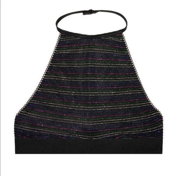 ✨HP✨ VS Metallic Glitter Stripe High Neck Bralette Bra Top XS Black - Picture 3 of 11